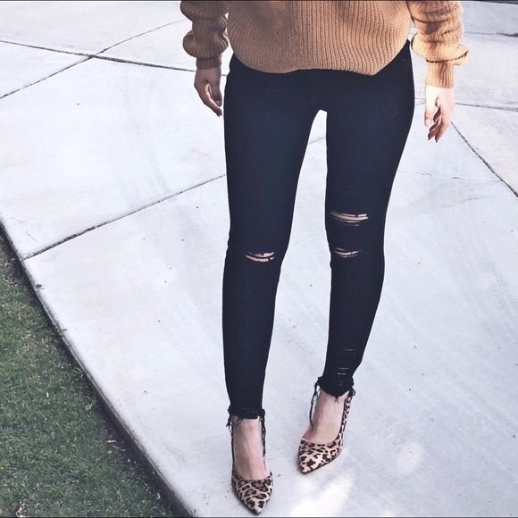 Distressed Denim Ankle Fray Black Skinny Jeans - Picture 3 of 9